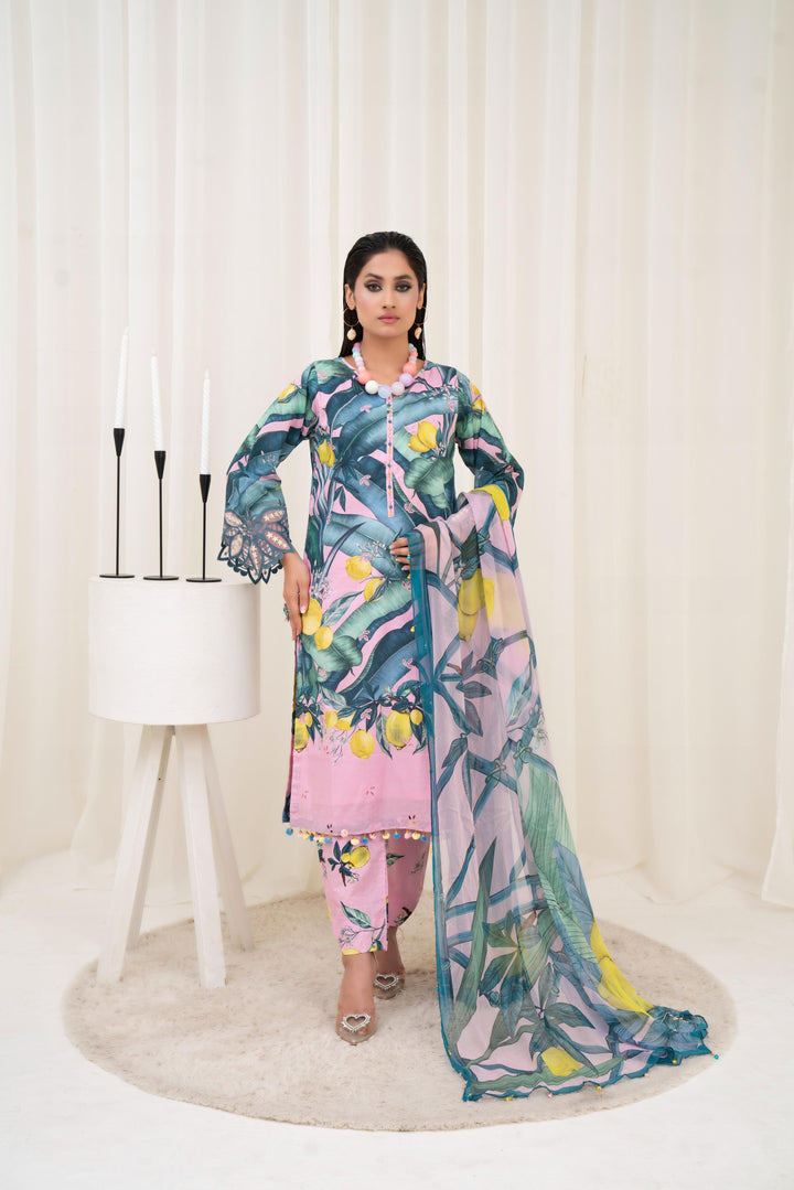 Printed Lawn Pink Stitched Suit - Maria B M Prints
