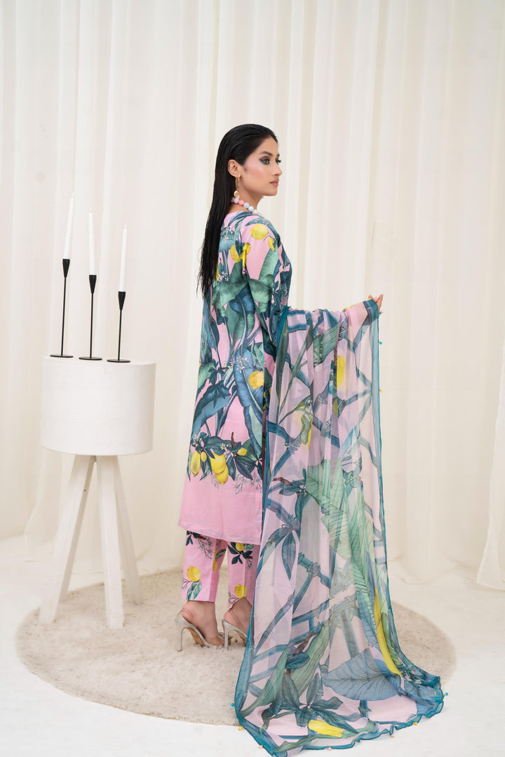 Printed Lawn Pink Stitched Suit - Maria B M Prints