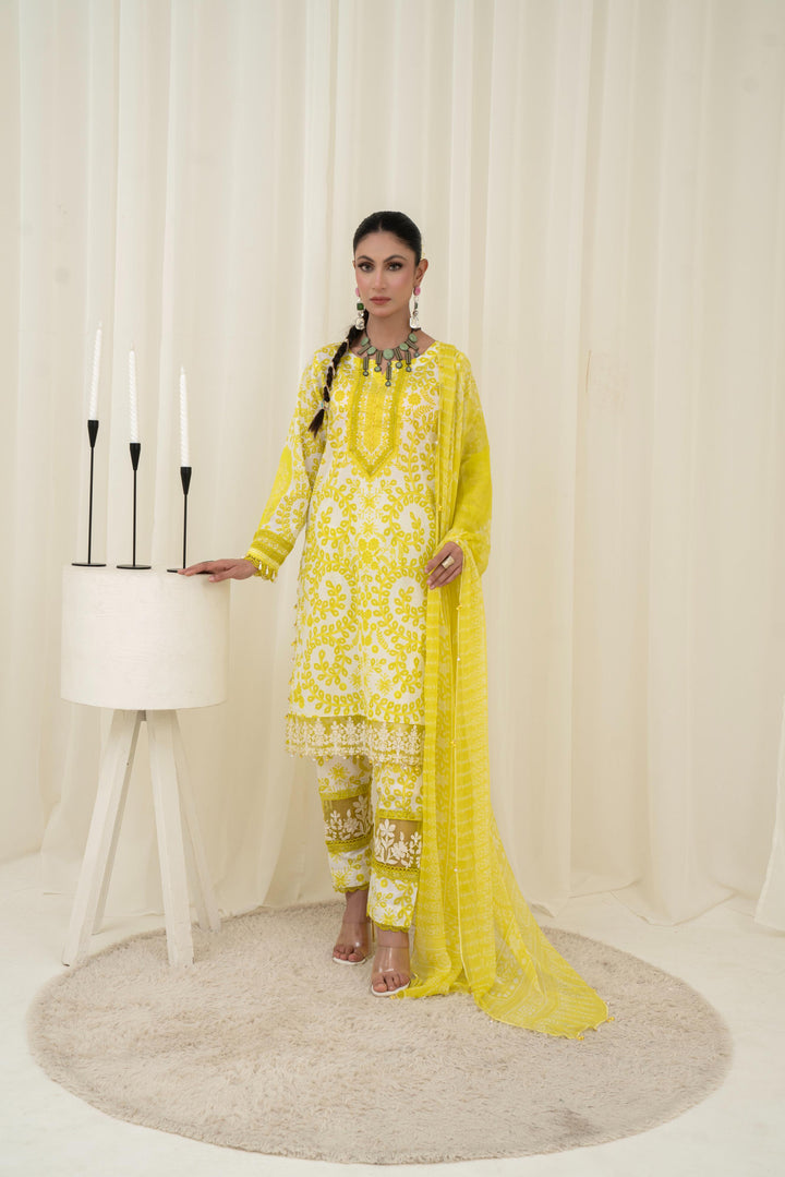 Printed Lawn Yellow Stitched Suit - Maria B M Prints
