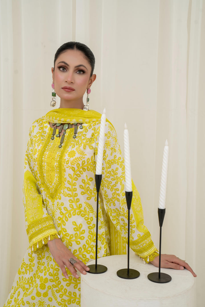 Printed Lawn Yellow Stitched Suit - Maria B M Prints