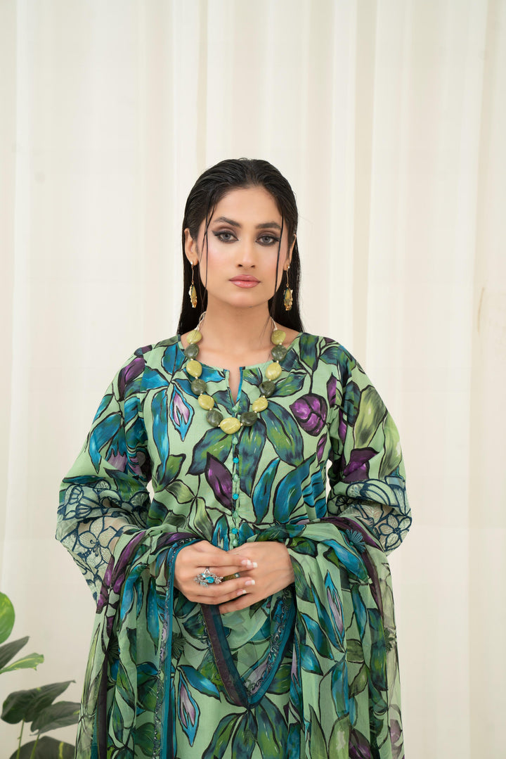 Printed Lawn Green Stitched Suit - Maria B M Prints