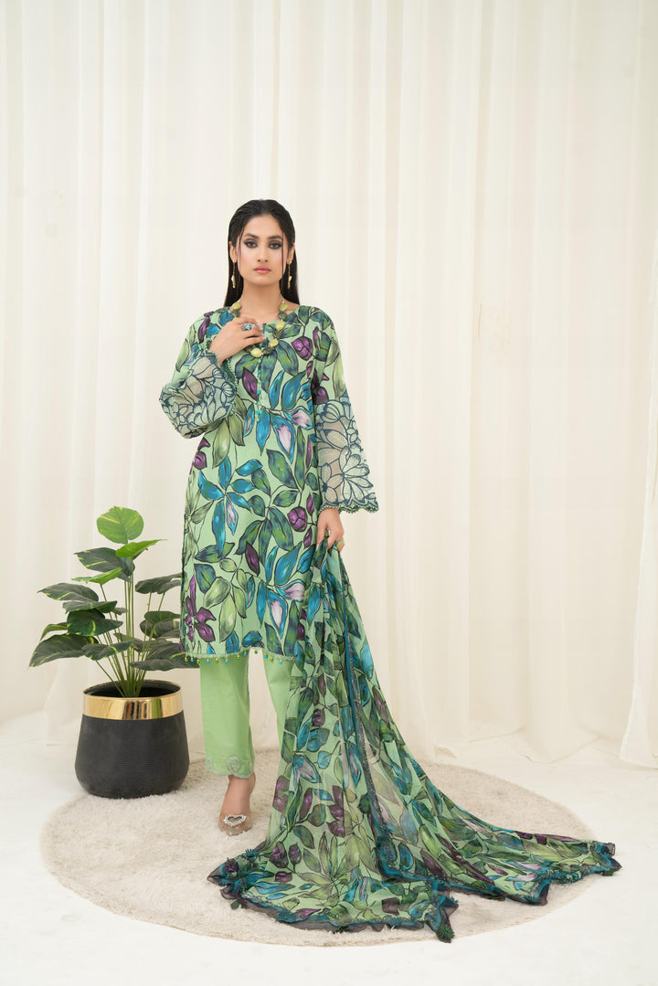 Printed Lawn Green Stitched Suit - Maria B M Prints