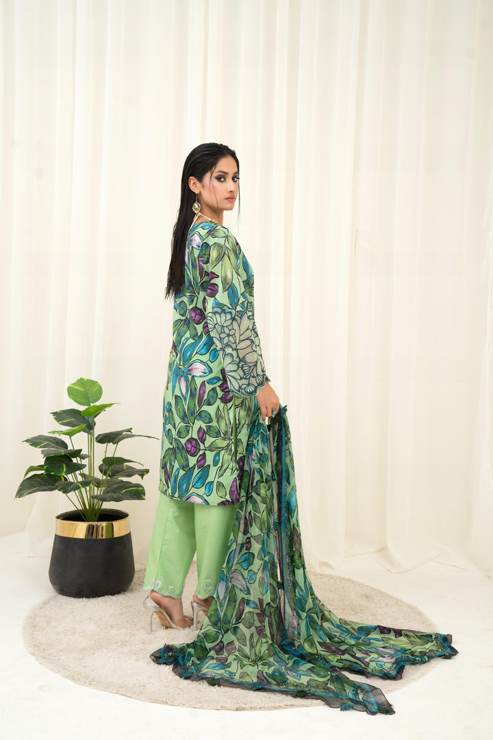 Printed Lawn Green Stitched Suit - Maria B M Prints