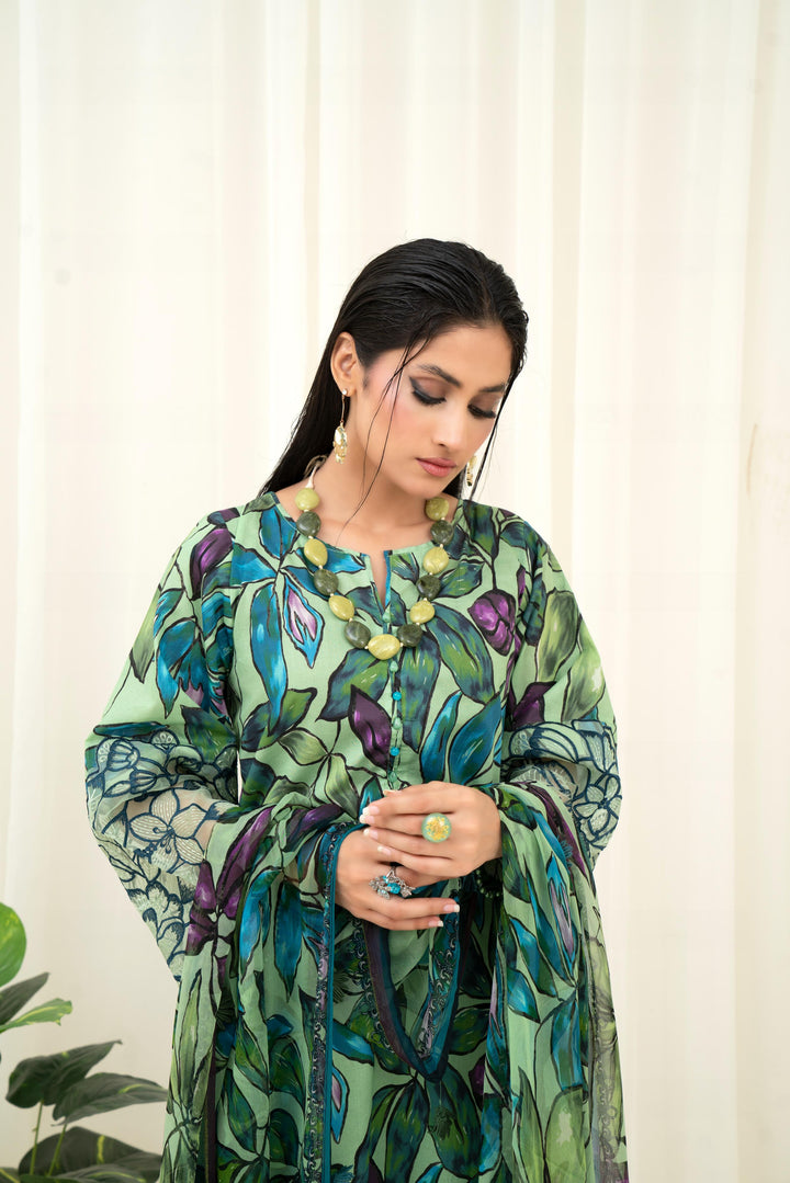 Printed Lawn Green Stitched Suit - Maria B M Prints