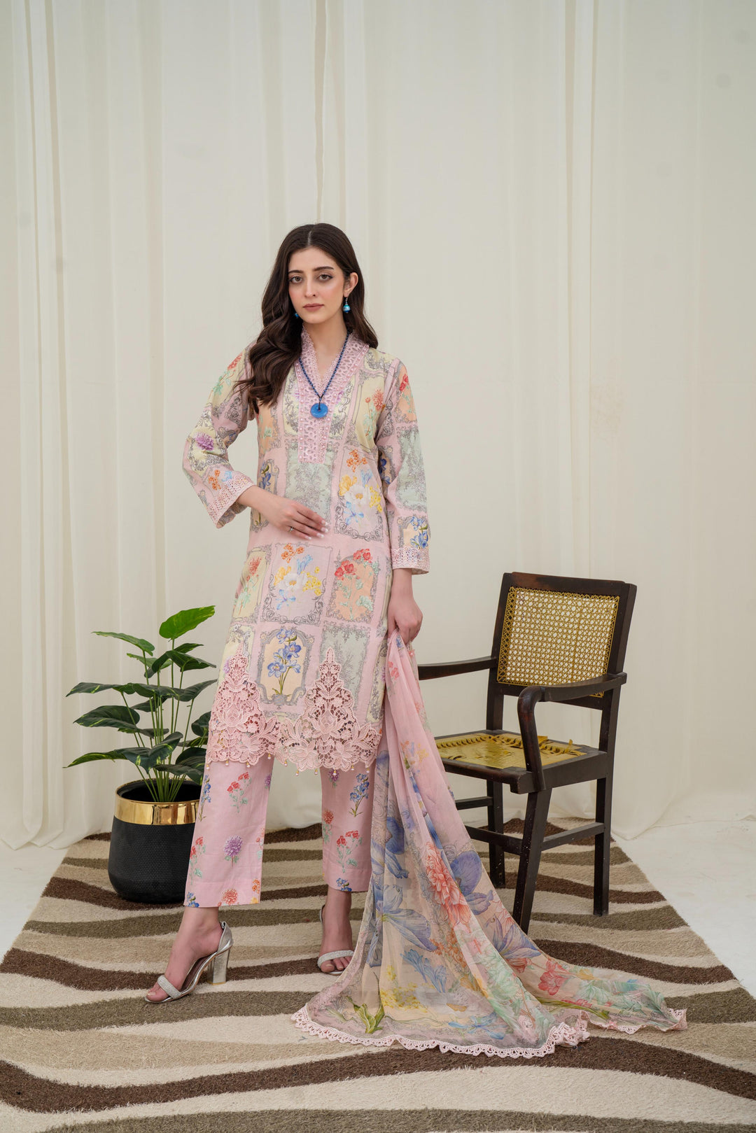 Printed Lawn Beige Stitched Suit - Maria B M Prints