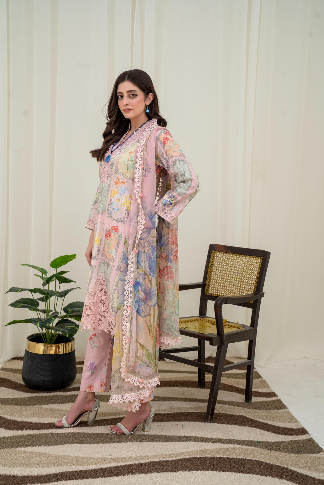Printed Lawn Beige Stitched Suit - Maria B M Prints