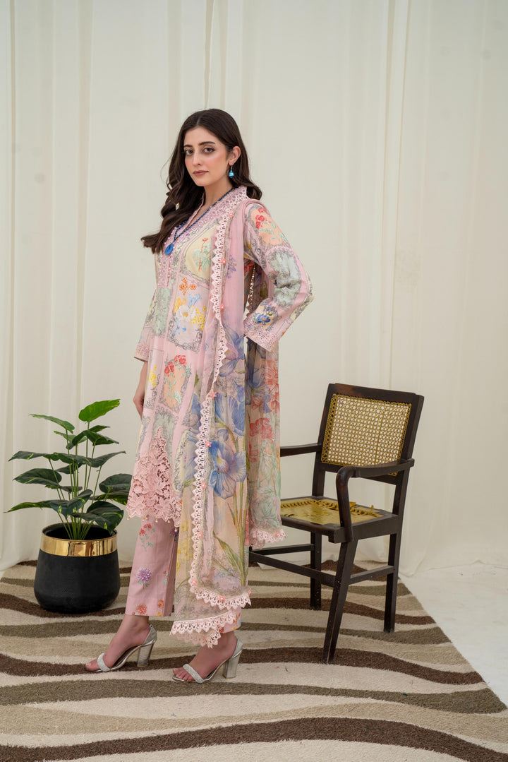 Printed Lawn Beige Stitched Suit - Maria B M Prints