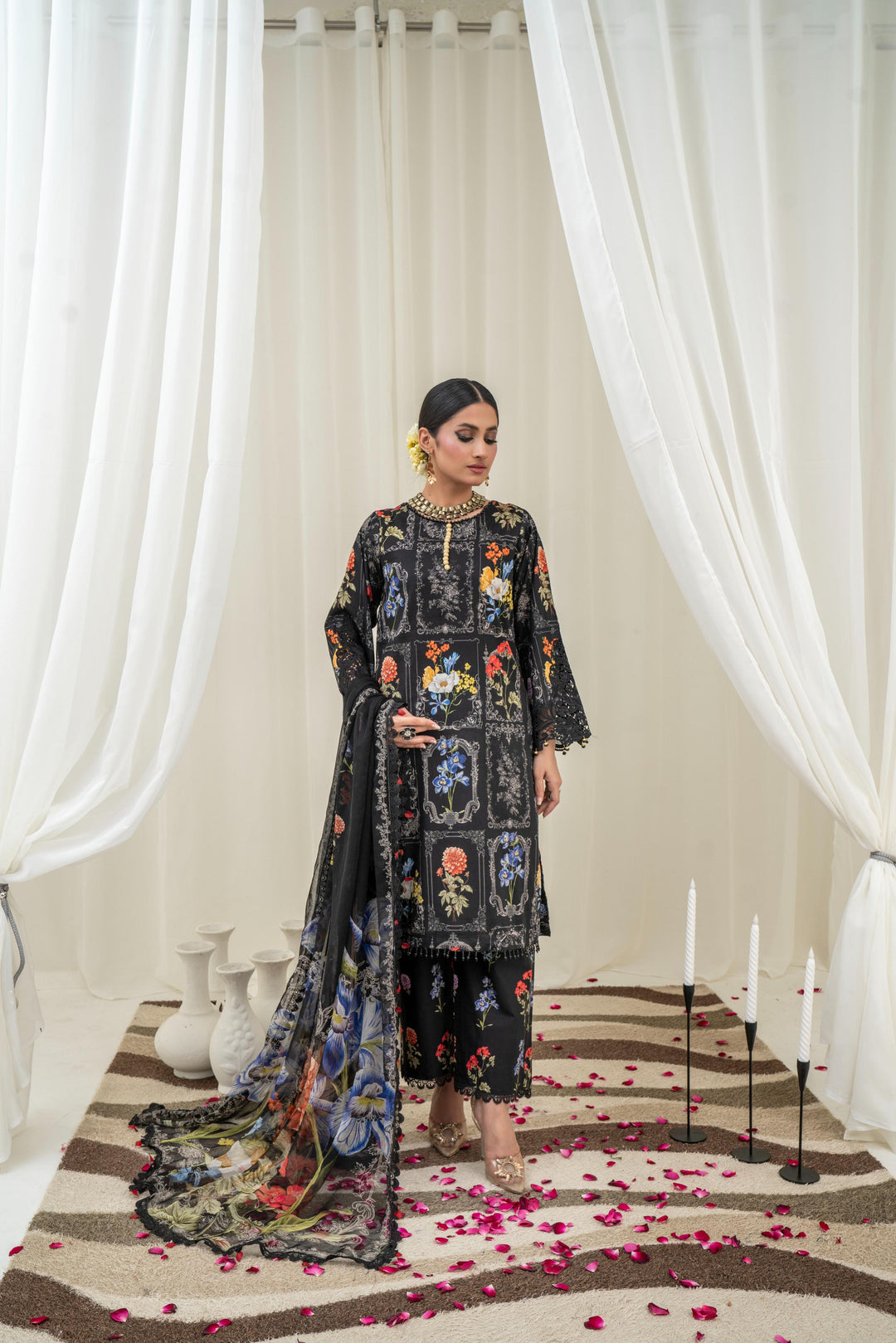Printed Lawn Black Stitched Suit - Maria B M Prints