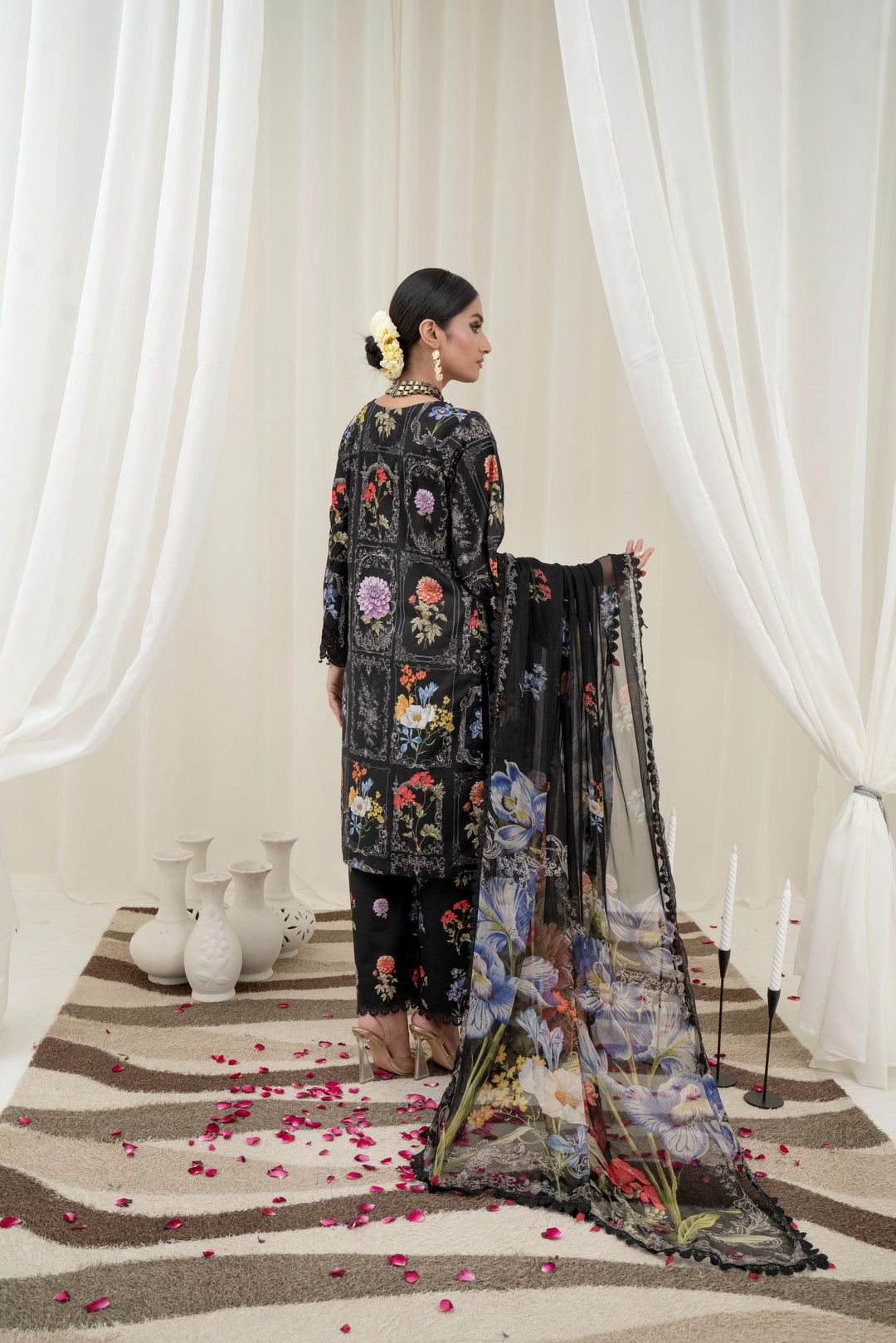Printed Lawn Black Stitched Suit - Maria B M Prints