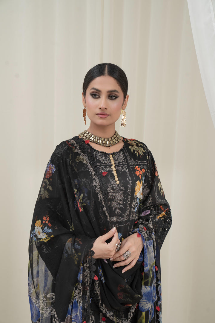 Printed Lawn Black Stitched Suit - Maria B M Prints