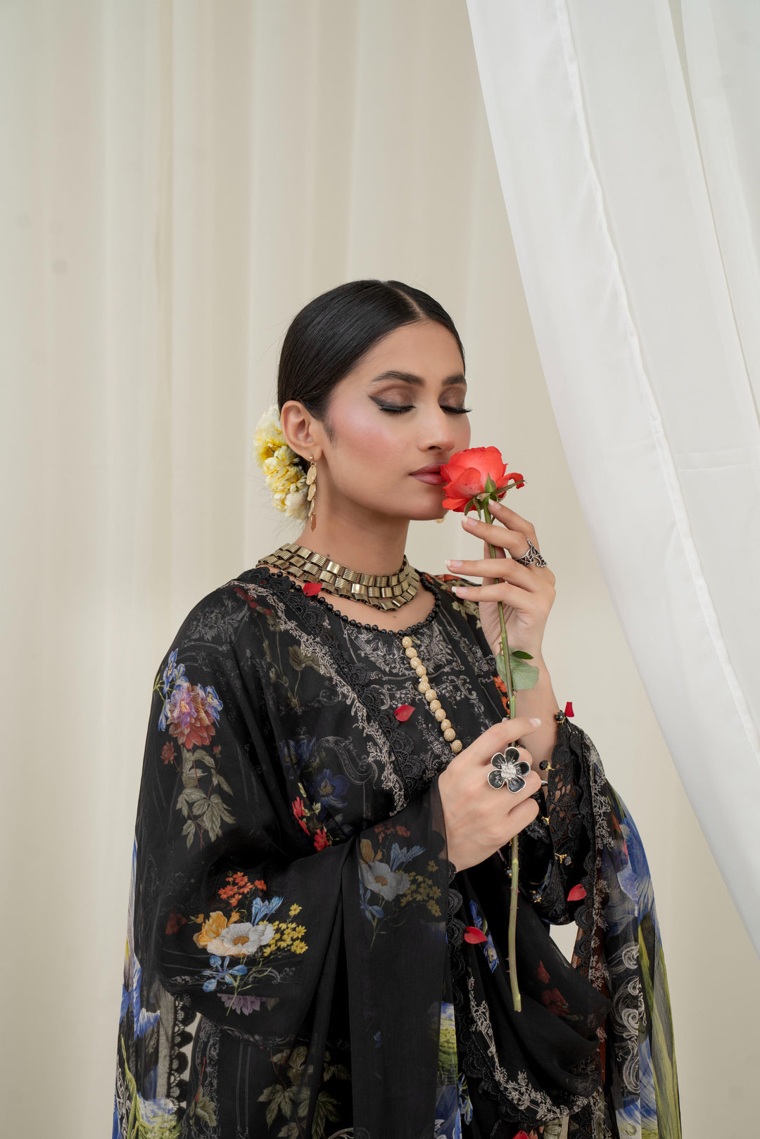 Printed Lawn Black Stitched Suit - Maria B M Prints