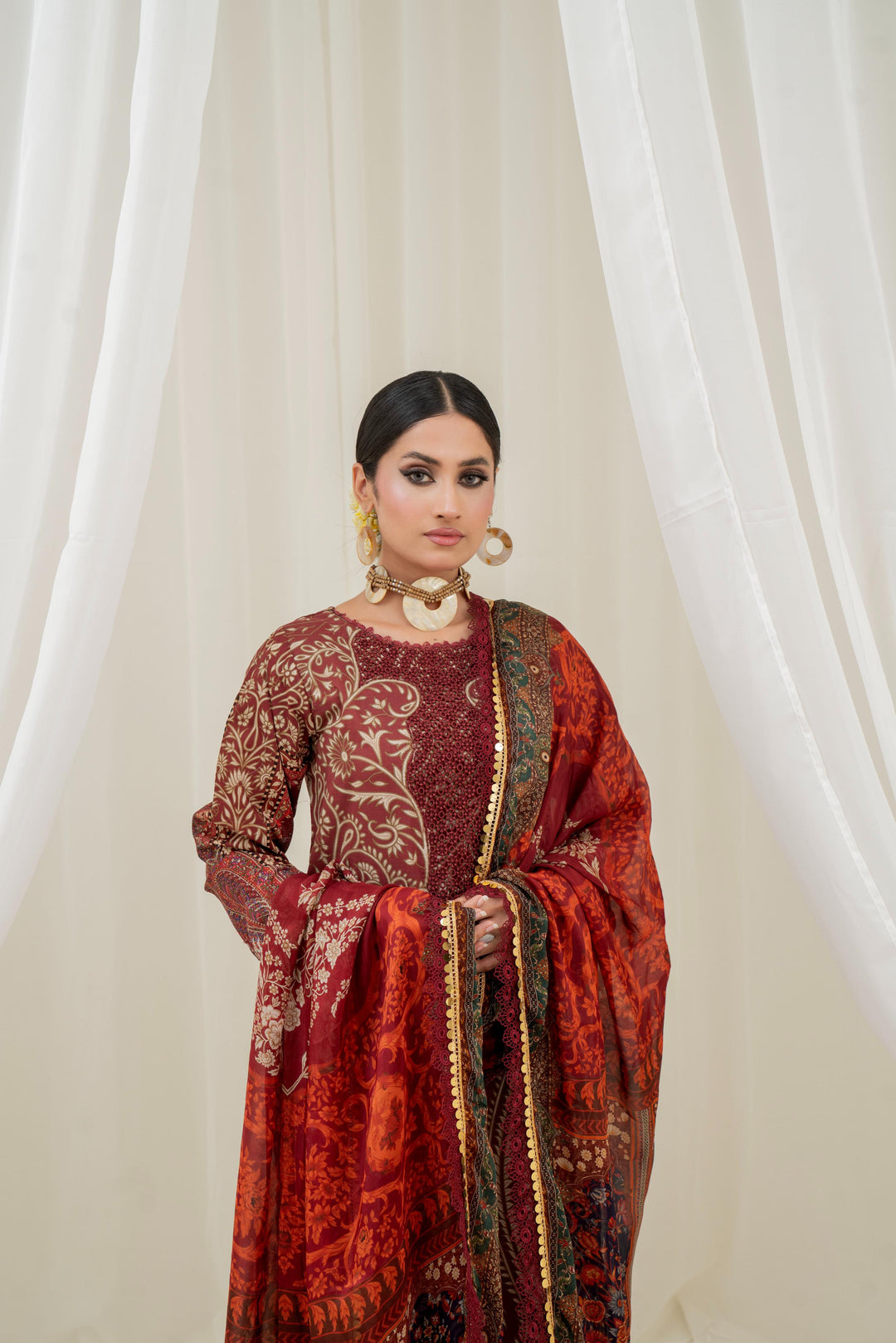 Printed Lawn Maroon Stitched Suit - Maria B M Prints