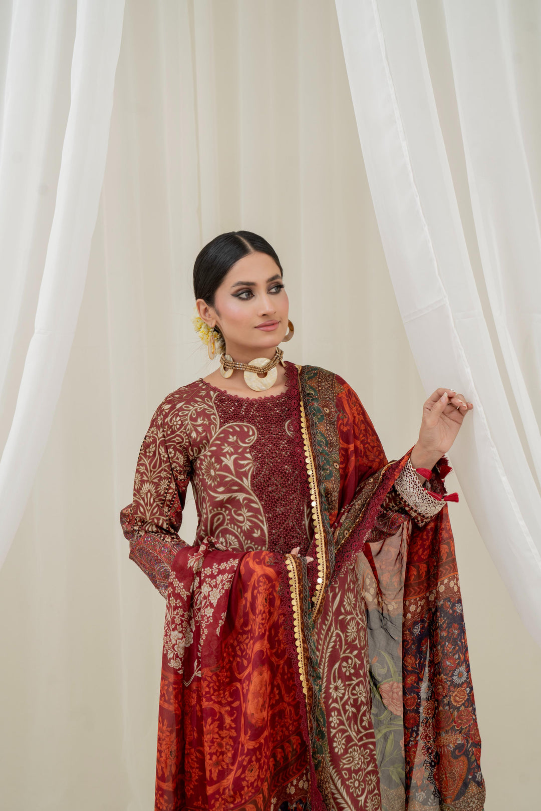 Printed Lawn Maroon Stitched Suit - Maria B M Prints