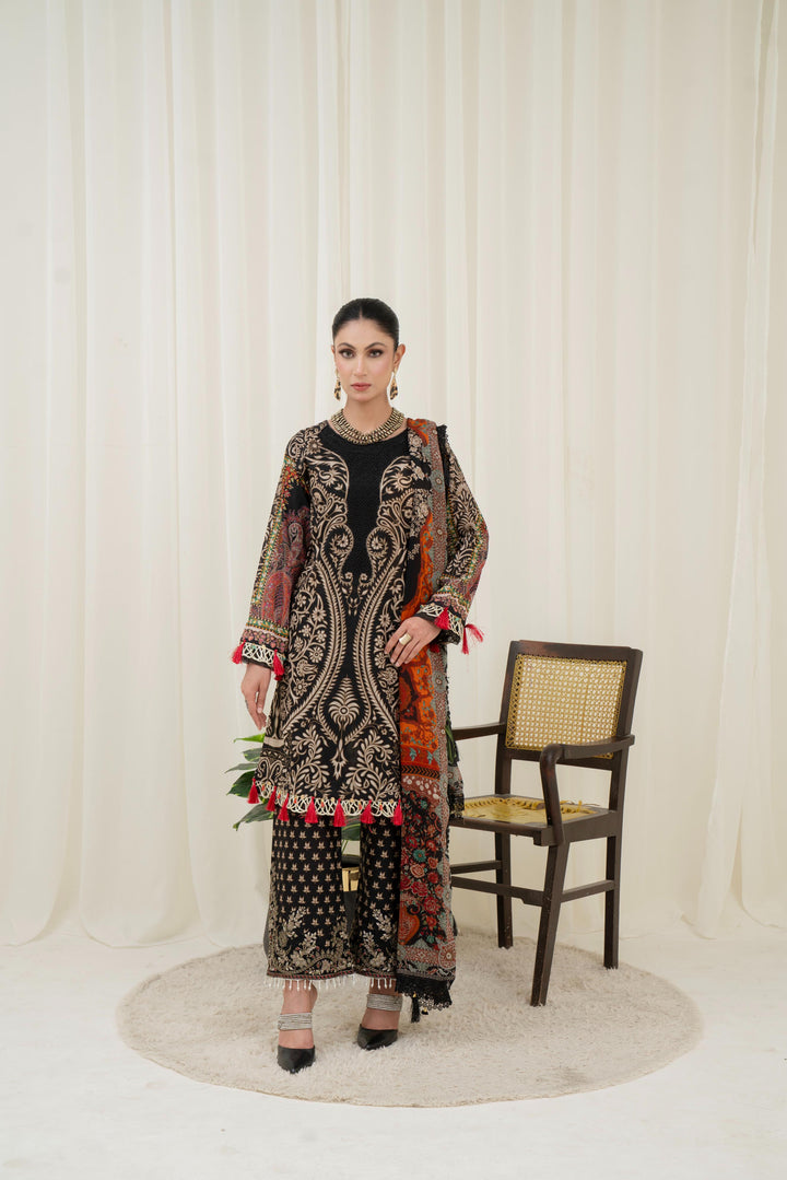 Printed Lawn Black Stitched Suit - Maria B M Prints