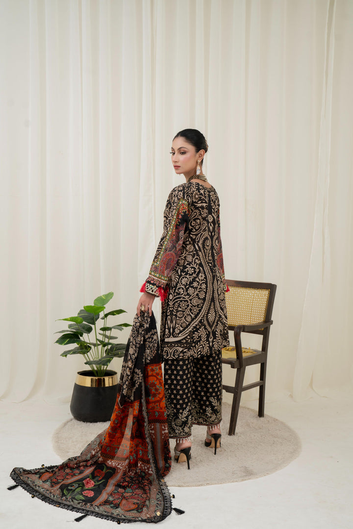 Printed Lawn Black Stitched Suit - Maria B M Prints