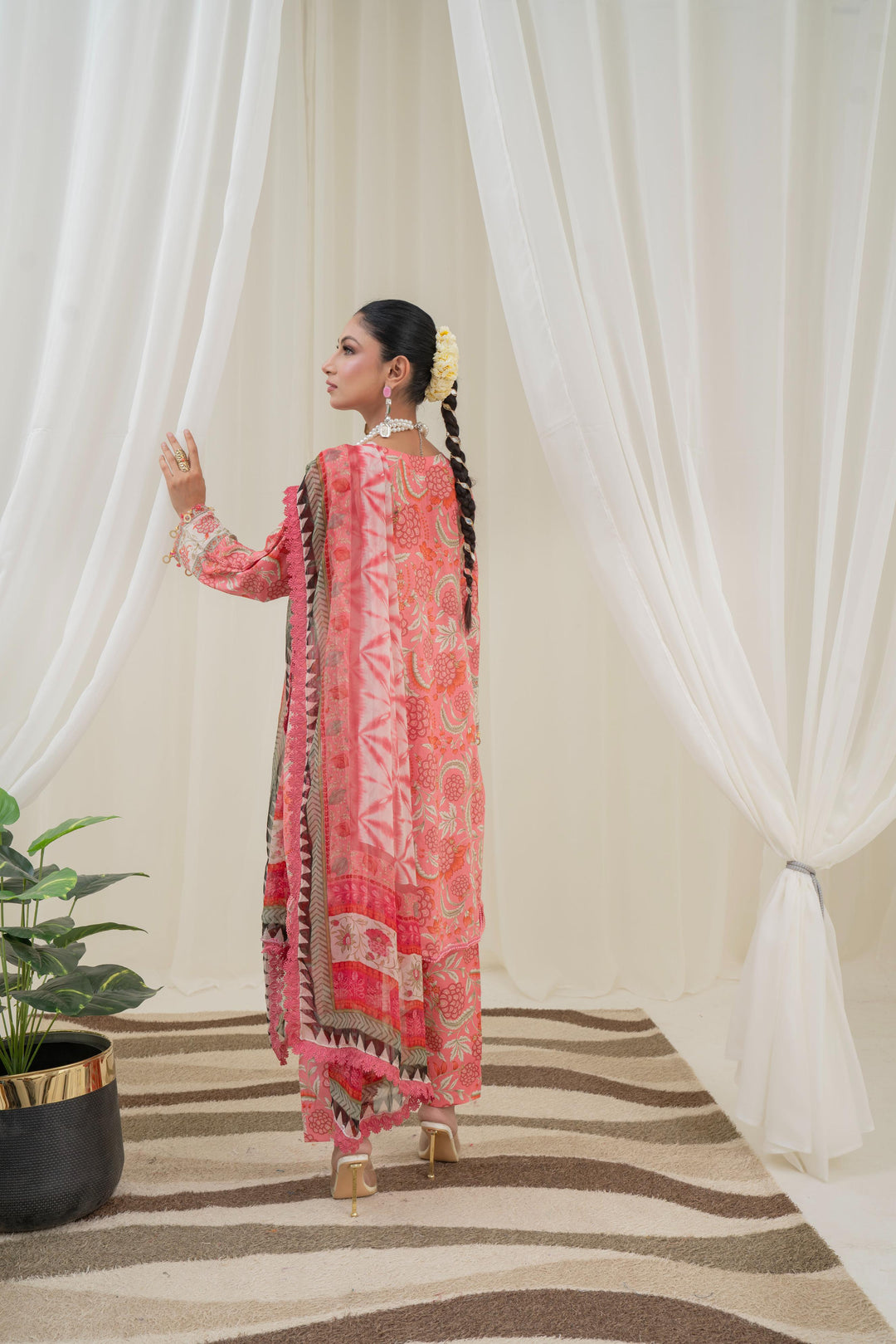 Printed Lawn Red Stitched Suit - Maria B M Prints