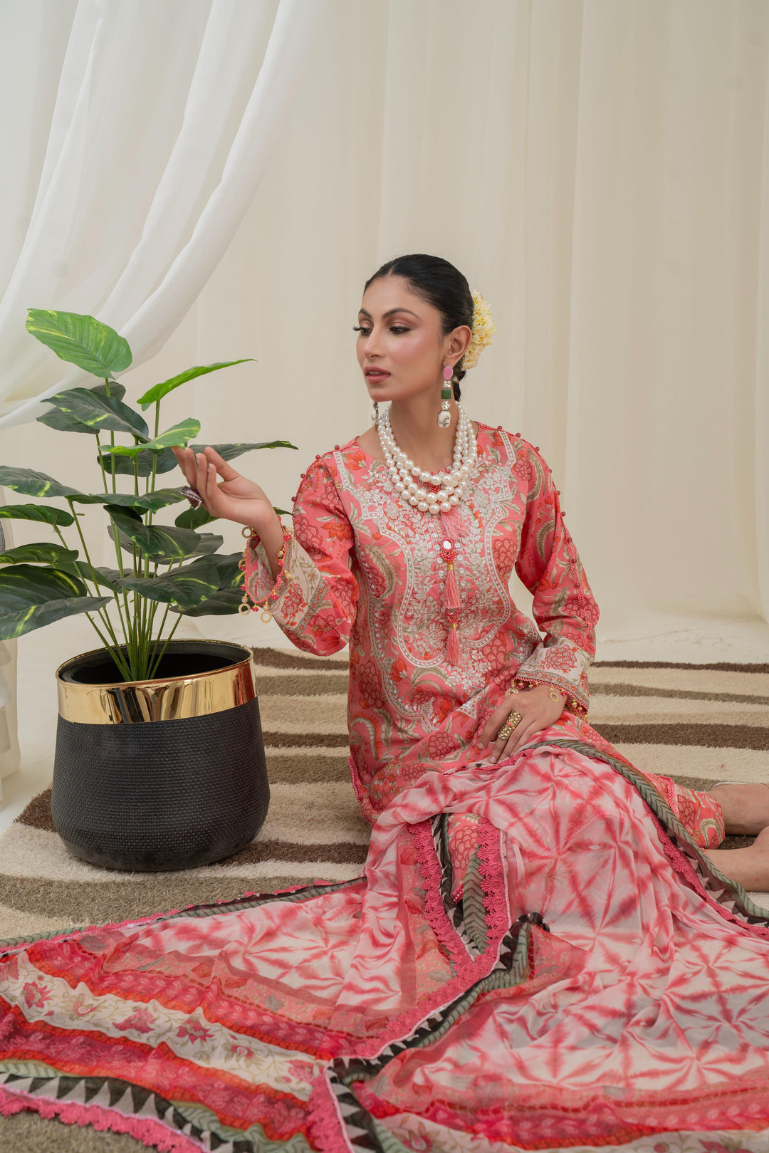 Printed Lawn Red Stitched Suit - Maria B M Prints