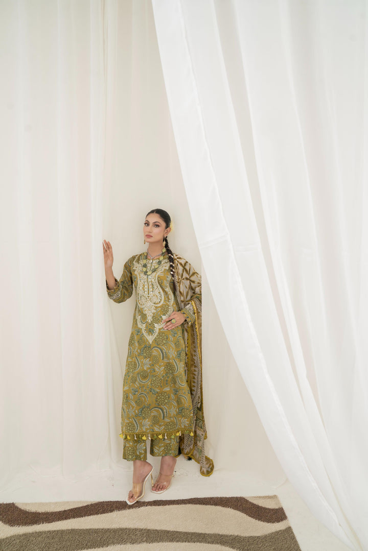 Printed Lawn Mehndi Stitched Suit - Maria B M Prints