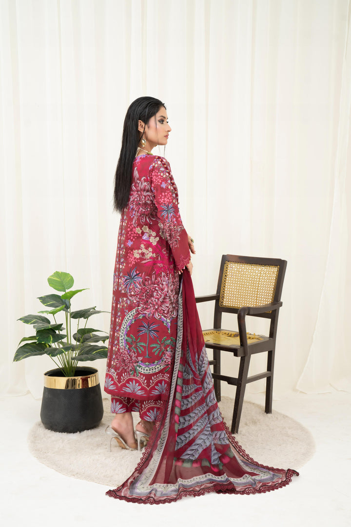 Printed Lawn Maroon Stitched Suit - Maria B M Prints