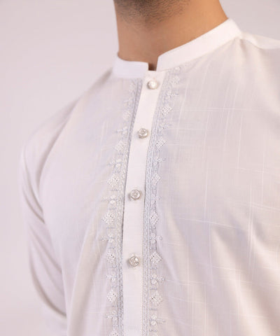 Embroidered Wash & Wear White Shalwar Kameez - Sapphire