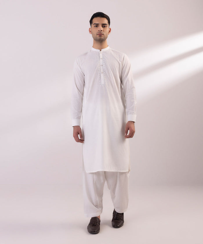 Embroidered Wash & Wear White Shalwar Kameez - Sapphire