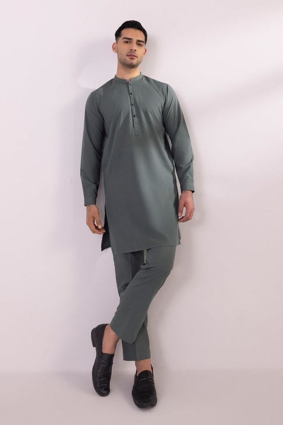 Embroidered Wash & Wear Grey Shalwar Kameez - Sapphire
