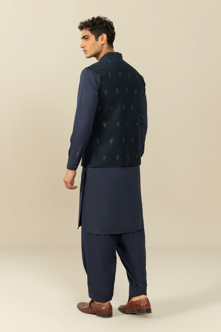 Embroidered Cotton Schiffli Dark Blue Waistcoat - Sapphire
