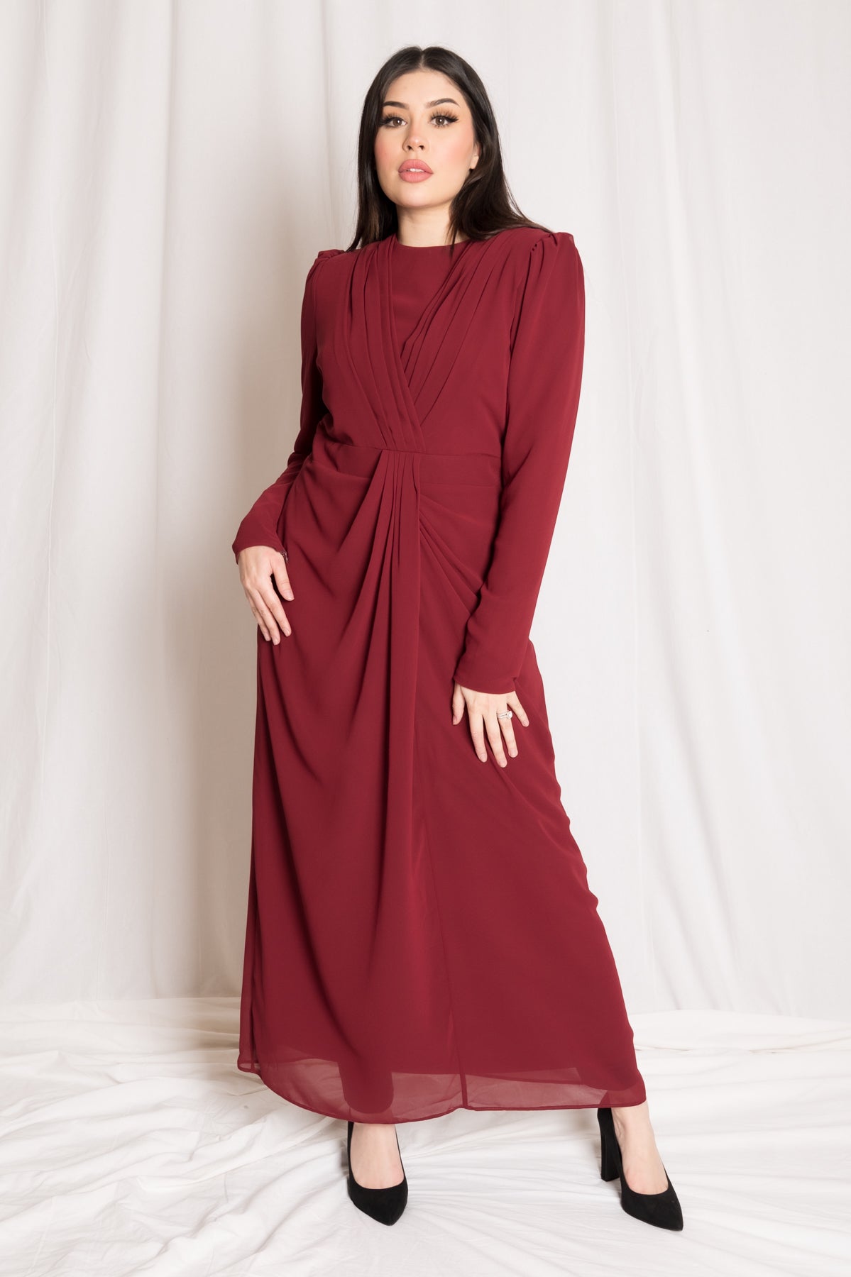 Maroon Pleat Front Maxi