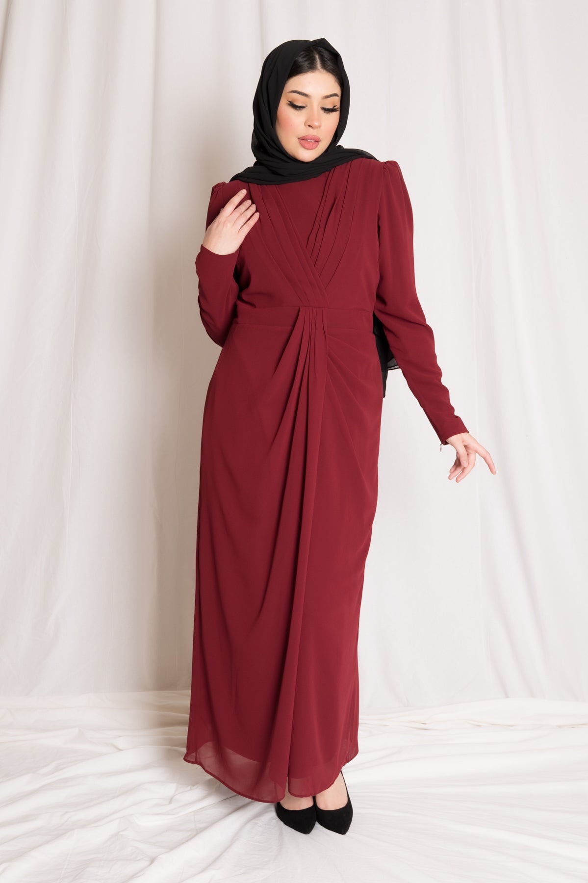 Maroon Pleat Front Maxi