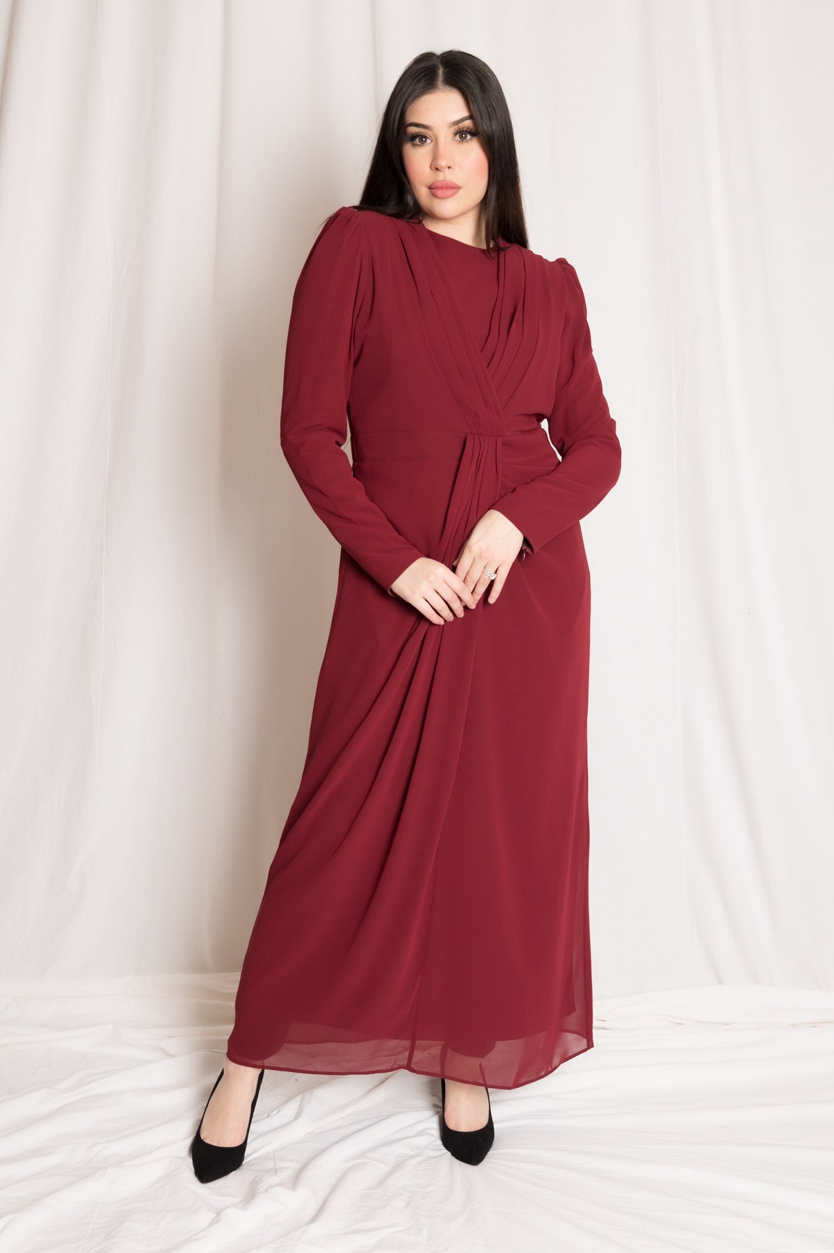 Maroon Pleat Front Maxi