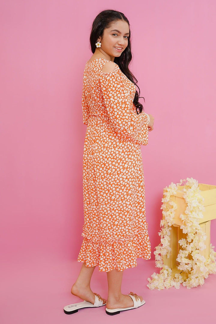 Crepe Printed Pink Stitched Dress - Ochre