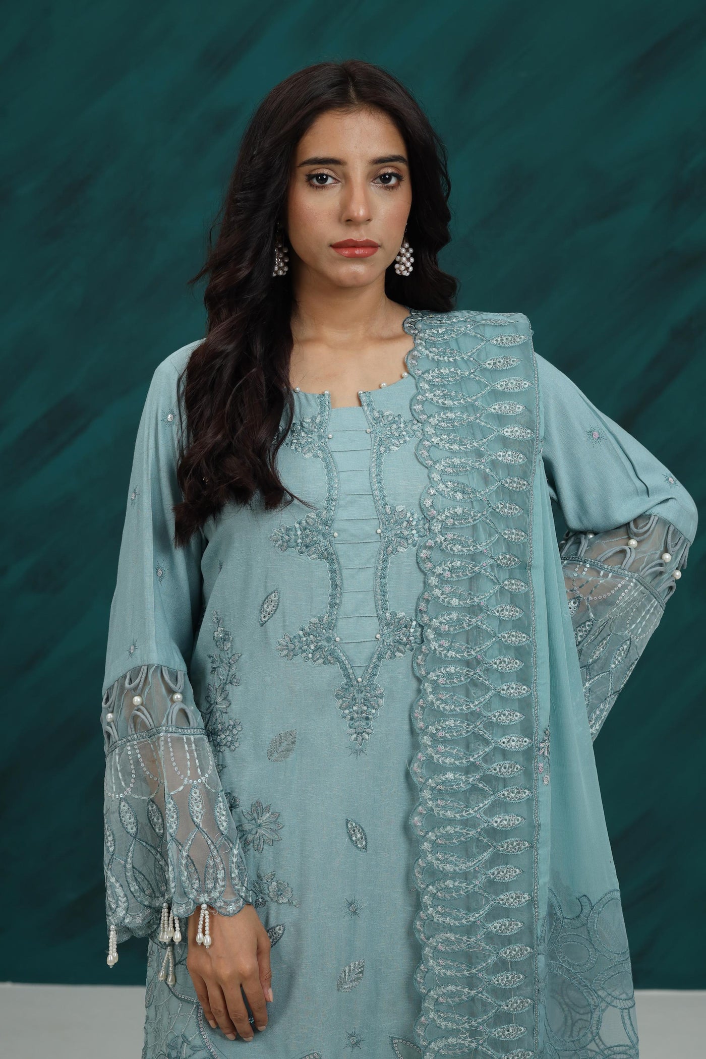 Karandi Aqua Stitched Suit - Nureh