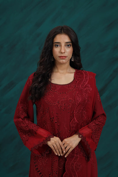 Karandi Maroon Stitched Suit - Nureh