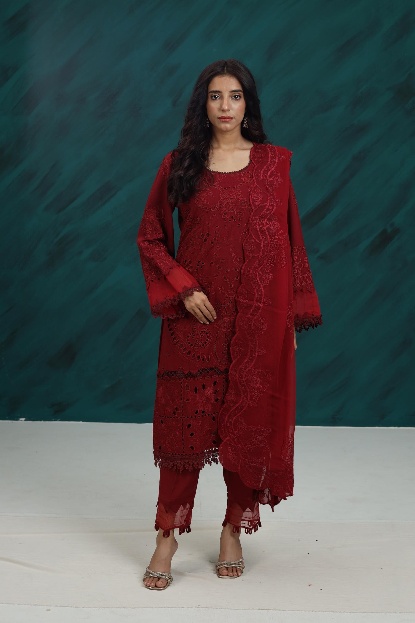 Karandi Maroon Stitched Suit - Nureh