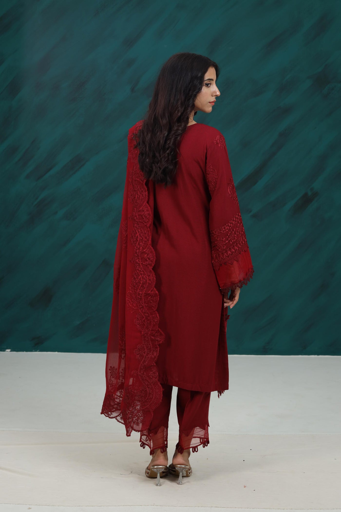 Karandi Maroon Stitched Suit - Nureh