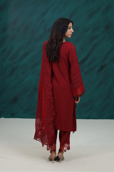 Karandi Maroon Stitched Suit - Nureh