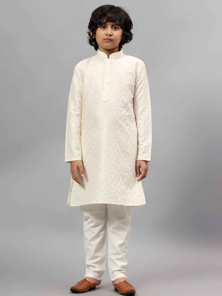 Polyester Viscose Cream Kurta Trouser - Jiah