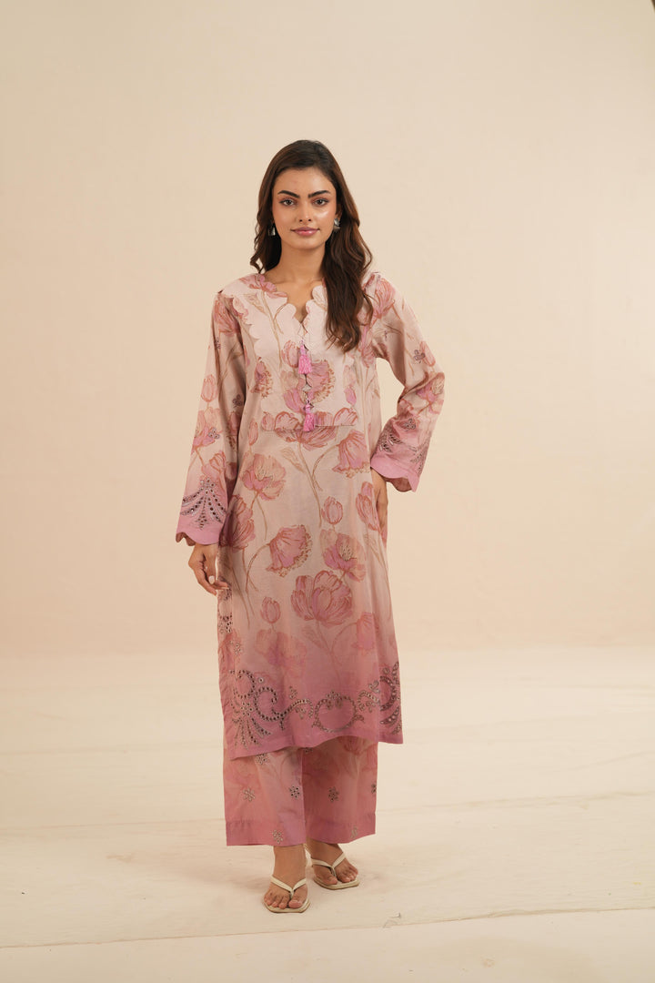 Embroidered Chikankari Lawn Pink Stitched Suit - Nureh