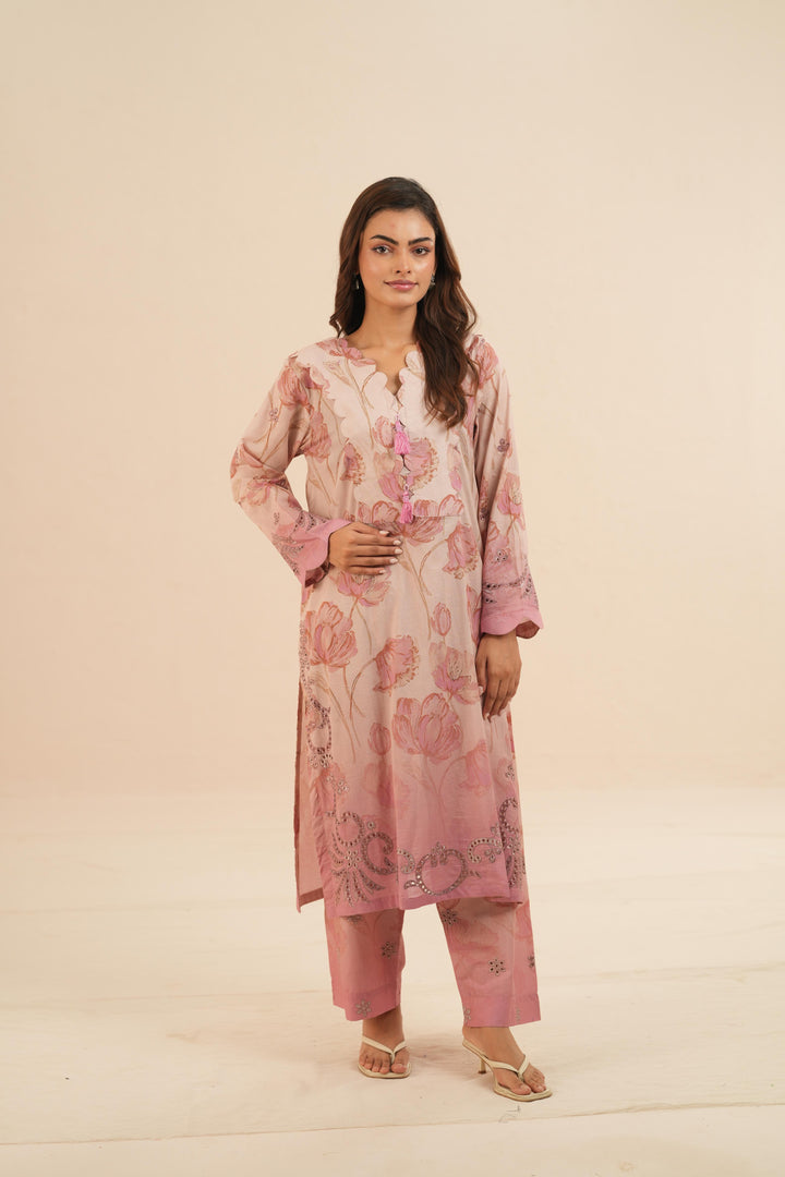 Embroidered Chikankari Lawn Pink Stitched Suit - Nureh
