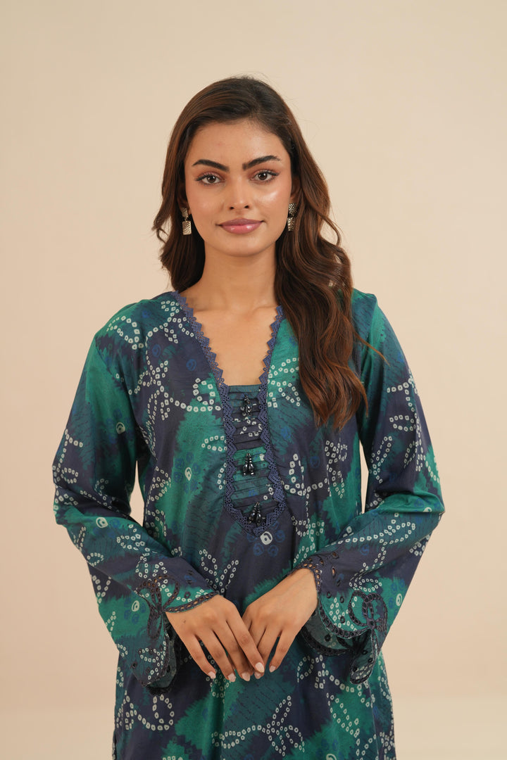 Embroidered Chikankari Lawn Royal Blue Stitched Suit - Nureh