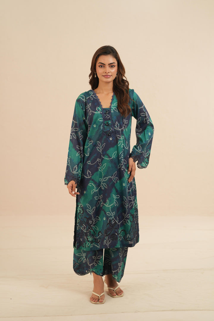 Embroidered Chikankari Lawn Royal Blue Stitched Suit - Nureh