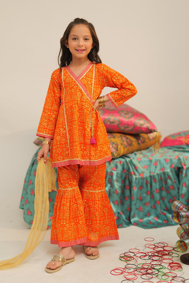 Cotton Gold Printed Lawn Orange 3 Piece Stitched Suit - Senorita