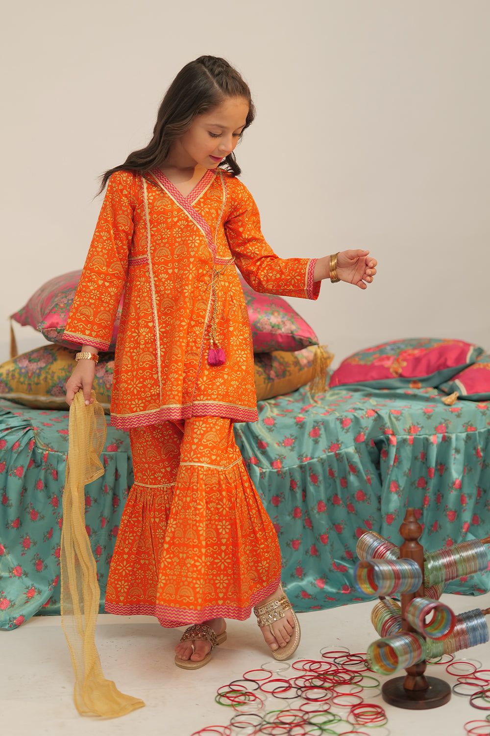 Cotton Gold Printed Lawn Orange 3 Piece Stitched Suit - Senorita