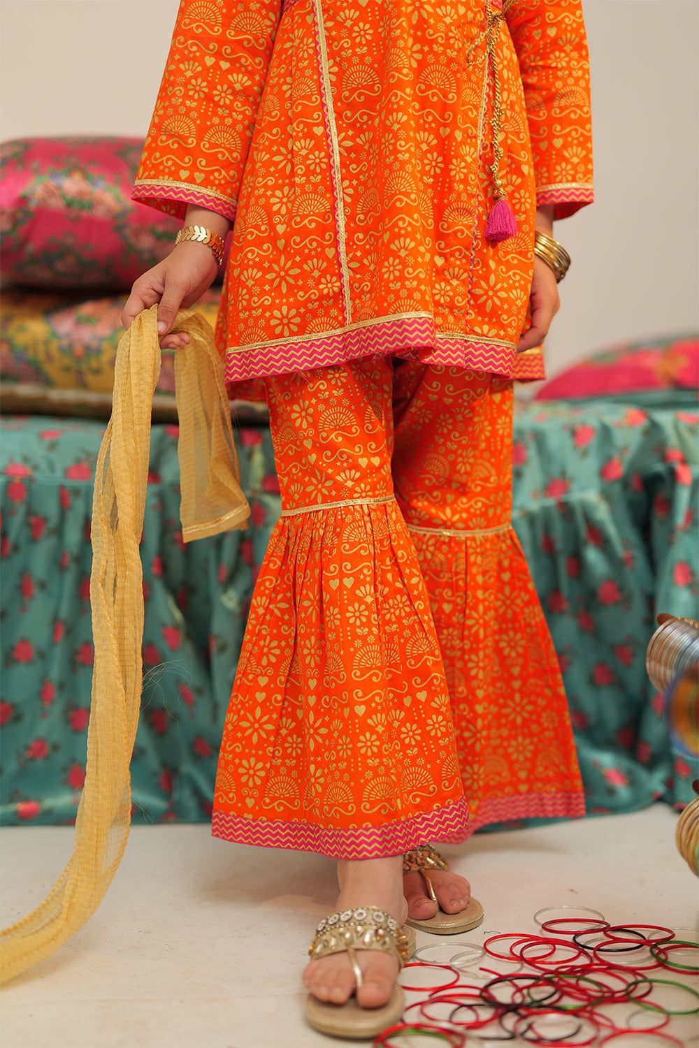 Cotton Gold Printed Lawn Orange 3 Piece Stitched Suit - Senorita