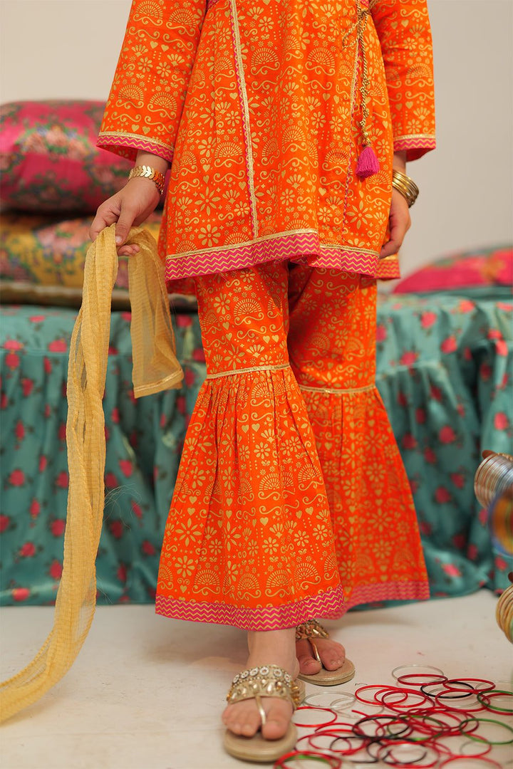 Cotton Gold Printed Lawn Orange 3 Piece Stitched Suit - Senorita