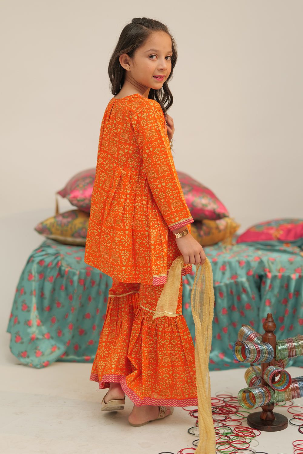 Cotton Gold Printed Lawn Orange 3 Piece Stitched Suit - Senorita