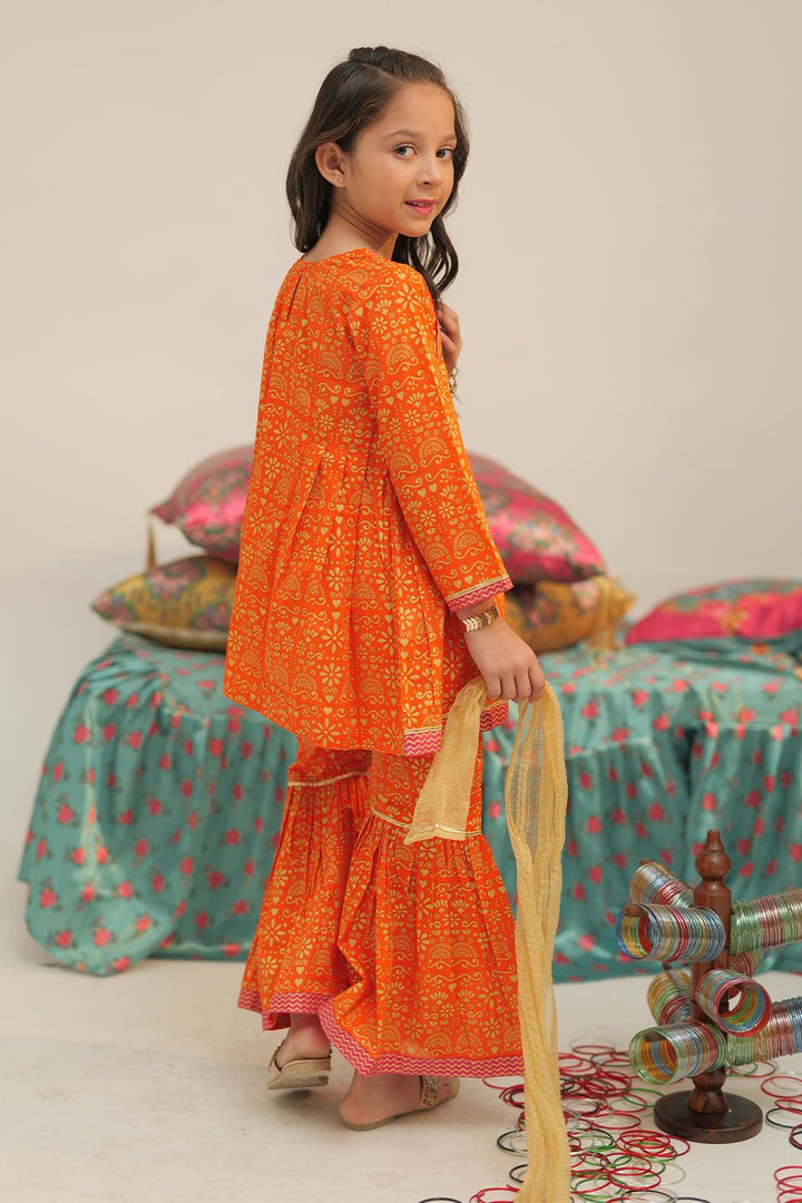 Cotton Gold Printed Lawn Orange 3 Piece Stitched Suit - Senorita