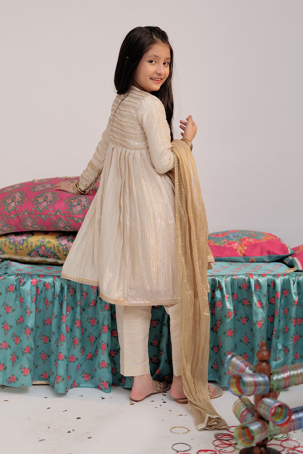 Banarsi Shimmer & Organza Tissue Fawn & Gold Stitched Suit - Senorita