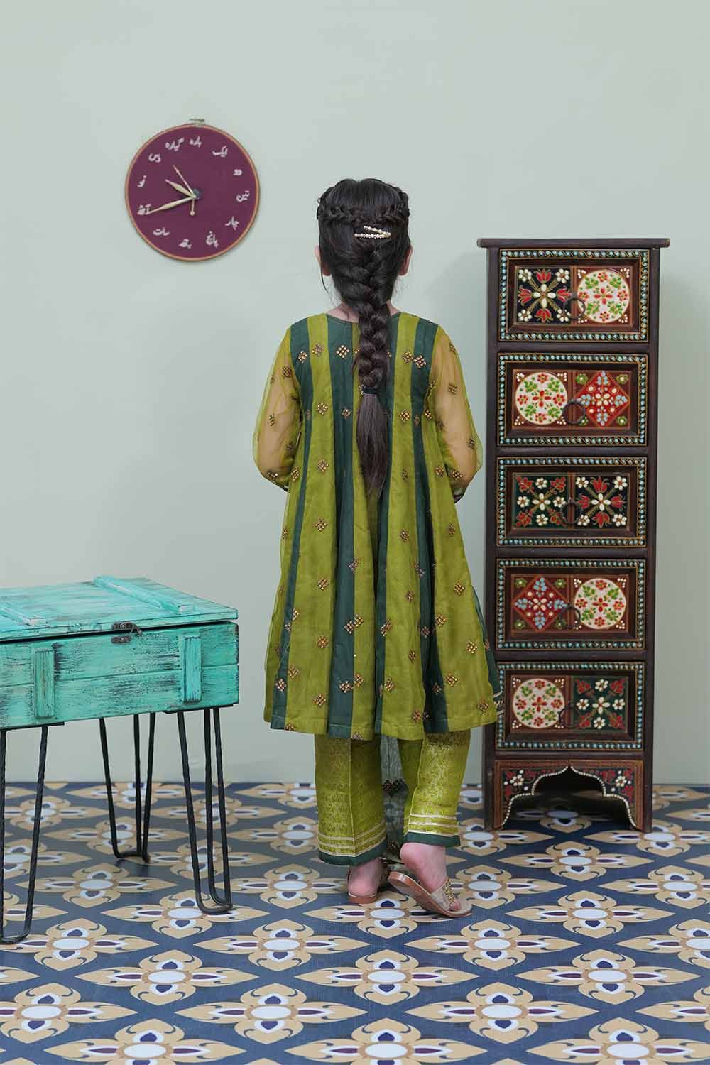 Banarsi Viscose Net Parrot green Stitched Suit - Ochre