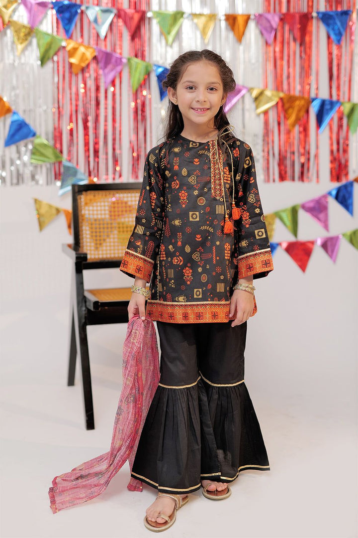 Cotton Gold Printed Lawn Black 3 Piece Stitched Suit - Senorita